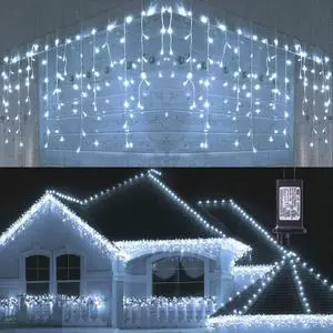 Toodour Christmas Icicle Lights Outdoor, 360 LED 29.5ft 8 Modes Fairy Icicle String Light with 60 Drops, Led Christmas Lights Twinkle for Holiday, Party, Wedding, Eaves, Xmas Decorations (White)