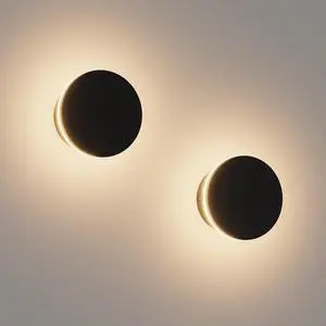2 Packs LED Wall Light Outdoor Indoor Modern Wall Sconce Mini Sconce Outdoor Wall Lights Aluminum Waterproof Black Wall Mount Light LED Wall Sconces Warm White 3000K (Round)