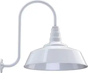 Steel Lighting Co. Redondo Barn Light | Outdoor Wall Mounted | 20 inch Dome | Upslope Gooseneck | Large Farmhouse Warehouse Light Made in America | White Exterior/White Interior