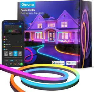 Govee Outdoor Neon Rope Lights, 32.8ft RGBIC IP67 Waterproof Patio Decorations with 64 Scene Modes, Music Sync, Flexible LED Outdoor Lights, Neon Lights Work with Alexa, Google Assistant