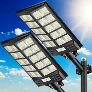 Solar Street Light 8000W, Solar Street Light Outdoor High Lumens, Solar Parking Lot Lights 6500K, Solar Lights Outdoor Motion Sensor Dusk to Dawn for Parking Lot, 2 Pack