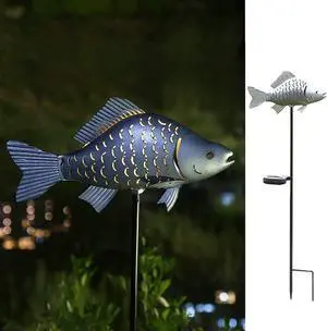 KAIXOXIN Solar Garden Lights Metal Fish Decorative Stake for Outdoor Patio Yard Decorations,Warm White LED Solar Path Lights (Silver-1)