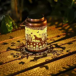 Solar Lanterns Outdoor Waterproof Garden Decor Dog Solar Lights Gifts for Women Men Mom Hanging Lantern LED Light Metal Dog Decoration Outside for Yard,Lawn,Porch,Patio,Tabletop