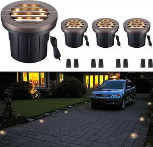 LED Outdoor In-Ground Well Lights, 12V Low Voltage Wired Landscape Lighting for Pathway, Driveway & Garden, IP67 Waterproof, 3000K, 4 Pack Anti-Glare Aluminum ORB
