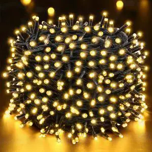 Techip 300 LED Halloween Christmas Lights Outdoor, Warm White Christmas Tree Lights Outside Waterproof Twinkle Lights Green Wire Connectable Plug in String Lights Indoor 108FT 8 Modes for House Decor