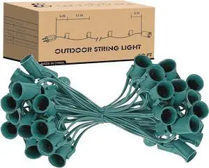 50FT C9 Light String Christmas Stringer, E17 Light Sockets 12" Spacing, C9 Stringer Set Green Outdoor String Lights Strand for Wedding Patio Event Lighting Decor, Green Wire
