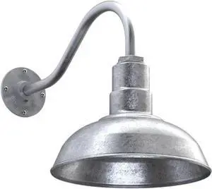 Steel Lighting Co. Westchester Barn Light | Outdoor Wall Mounted | 12 inch Dome | 16 inch Gooseneck| Warehouse Steel Light Made in America | Galvanized Exterior/Galvanized Interior