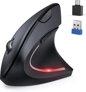 TECKNET Ergonomic Mouse, Jiggler Bluetooth Wireless Vertical Mouse, 4800 DPI Silent Mouse with 6 Adjustable DPI Levels, 2.4GHz (USB A & C) Mouse, 6 Buttons Computer Mice - Wide Compatibility