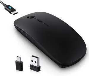 Type C Mouse, Rechargeable USB C Wireless Mice for MacBook Air, Dual Mode with Nano USB and Type C Receiver for PC, Laptop and All Type C Devices (Type-C Charging Port) - Black