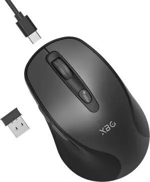 XBG Wireless Bluetooth Mouse 5.0+2.4G Rechargeable Silent Wireless Mouse, 3 Adjustable DPI with Ergonomic 6 Buttons Compatible with Computer/Laptop/Mac/iPad, Black