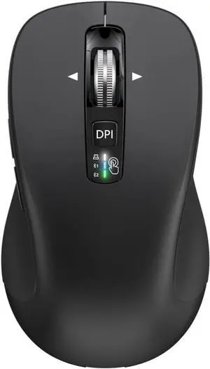 Wireless Bluetooth Mouse (USB + BT1 + BT2), Full Size, 4-Way Scrolling, Multi-Device Silent Mouse for Computer, Laptop, iPad, MacBook (Black)