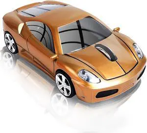 elec Space Wireless Mouse 2.4GHz Cool Sport Car Shape Wireless Mouse Optical Cordless Mice with USB Receiver for PC Laptop Computer 1600 DPI 3 Buttons Gold