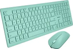 Macally Wireless Keyboard and Mouse Combo for Mac mini/Pro, iMac, MacBook, iPad, iPhone - Compatible Bluetooth Apple Keyboard and Mouse Combo (Multi Device, Rechargeable, Emoji Keys) - Light Green