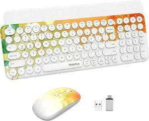 Wireless Keyboard and Mouse Combo 2.4GHzUSB Ultra-Thin Cute Cordless Compact-Sized Silent Retro computer keyboard&mouse Set for office PC Computer,Laptop,Windows,Mac,Microsoft,Tablets(Graffiti Orange)