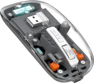 A.JAZZ Wireless Bluetooth5.1&2.4G Mini Lightweight Mouse,Transparent Clear Cool,Rechargeable Silent Computer Mice,Nano USB C Receiver,LED Battery Magic Silm for Office/PC/Mac/Laptop/Apple/ipad(Grey)
