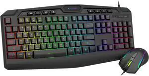 Wired Gaming Keyboard and Mouse Combo, CQ109 RGB LED Backlit Anti-ghosting Quiet Membrane Keyboard with 104 Keys + Extra 8 Hotkeys, 1000-3200 DPI RGB Mouse for PC/Xbox/PS4 (Black)