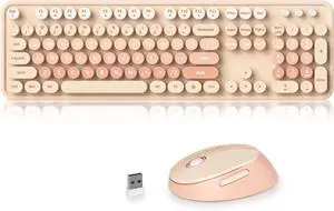 Brown Wireless Keyboard and Mouse, Cute Keyboard and Mouse Combo, Full Size Typewriter Keyboard with Number Pad, Colorful Keyboard for Pc Laptop