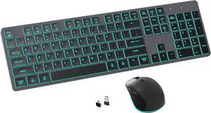 Quiet Wireless Keyboard and Mouse Backlit, Rechargeable Silent Flat Keyboard Mouse Combo, Jiggle Mouse, 2.4GHz Cordless Slim Keyboard Mouse for Mac, Windows, PC Computer, Laptop, Desktop (Space Gray)
