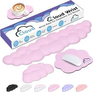 Cloud Wrist Rest Keyboard Palm Rest with Non-Slip Base for Computer Gaming Wrist Rest, YAMJUG Cloud Arm Rest Keyboard Wrist Pad Purplish Pink