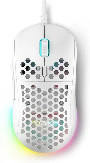 DIERYA M1SE Wired Gaming Mouse with Honeycomb Shell, 12800DPI Optical Sensor, 6 Programmable Macros, Software Support for Custom Key Config, and RGB Settings for Windows 7/8/10/XP, Vista, Linux-White