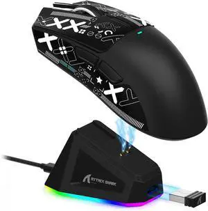 ATTACK SHARK X11 Lightweight Wireless Gaming Mouse with RGB Charging Dock,Tri-Mode-2.4G/USB-C Wired/BT,22K DPI,PAW3311 Optical Sensor,HUYU Switch, 5 programmable Buttons for PC/Mac(Black&Sticker)