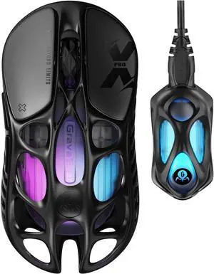 GravaStar Mercury X Pro Wireless Gaming Mouse, Come with 8K Dongle  32,000 DPI PAW 3950 Sensor, 8,000Hz Polling Rate, Only 49g, Magnesium Alloy Hollow Frame, RGB Lighting, 5 Programmable Buttons