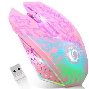 VersionTECH. Wireless Gaming Mouse, Rechargeable Computer Mouse Mice with Colorful LED Lights, Silent Click, 2.4G USB Nano Receiver, 3 Level DPI for PC Gamer Laptop Desktop Chromebook Mac-Pink