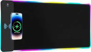 RGB Wireless Charging Gaming Mouse Pad, 15W Fast Charging, 15 LED Light Modes, Extra Large 800x300mm, Non-Slip Rubber Base, Compatible with PC, MacBook, Laptop, Desk  Ideal for Gaming & Work