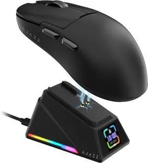 A.JAZZ AJ159APEX 8Khz Wireless Gaming Mouse Ultralight 56g with Magnetic Screen Charging Dock 42000DPI PAW3950 Sensor Tri Mode BT/2.4Ghz/Type-c Wired Programmable for Esport FPS PC Mac Gamer(Black)