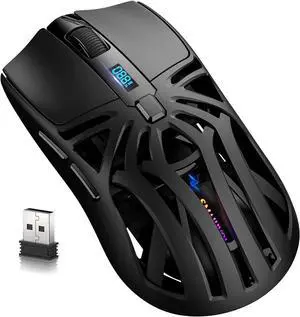 Wireless Gaming Mouse, 10000 DPI, Tri-Mode 2.4GHz/Bluetooth/Wired Mouse, 6 Buttons, Digital Display, Silent Mice, Rechargeable, Customizable Macro and RGB Backlight for PC/Mac/Laptop (Black)