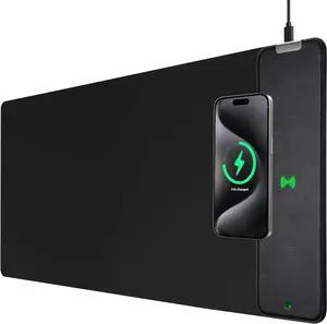 Gaming Mouse Pad, Wireless Charging Mouse Pad Gaming, 31.5"x11.8" Large Desk Mat for Laptop/Computer/Keyboard, Waterproof Smooth Surface, Non-Slip Base, Black Gaming Mouse Pad, Wireless Charging Mouse Pad Gaming, 31.5"x11.8" Large Desk Mat for Laptop/Computer/Keyboard, Waterproof Smooth Surface, Non-Slip Base, Black