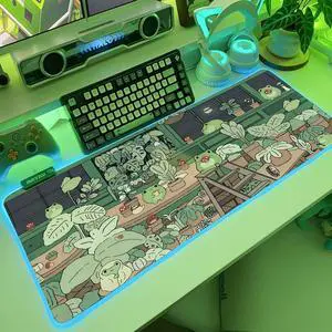 JMIYAV Little Frog RGB Green Gaming Mouse Pad 31.5x12 Inch PC XL Large Glowing Led Light Up Desk Pad Non-Slip Rubber Base Computer Cute Mousepad Mat Desk Accessories Gaming Setup 31.5x12 Inch