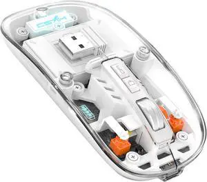 A.JAZZ Wireless Bluetooth5.1&2.4G Mini Lightweight Mouse,Transparent Clear Cool,Rechargeable Silent Computer Mice,Nano USB C Receiver,LED Battery Magic Silm for Office/PC/Mac/Laptop/Apple/ipad(White)
