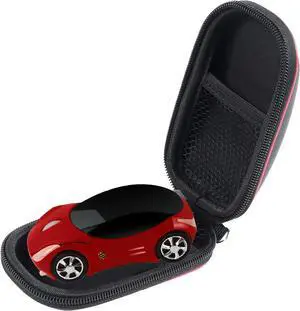 elec Space Wireless 3D Sports Car Shape Ergonomic Optical Mini Mouse for Kids & Laptop PC with Case (Red)