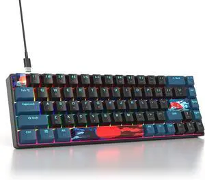 Protable 60% Percent Gaming Keyboard Mechanical, Mini Compact Backlit 68 Keys Wired Office Keyboard with Red Switch for Mac/Win (Monstor Black/red Switch 68)