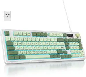 Owpkeenthy 96% Wireless Matcha Green Keyboard with Number Pad Knob, 98 Keys Silent Mechanical Feeling Membrane Creamy Gaming Keyboard 3-Mode Wired/Bluetooth 5.0/2.4G for Win/Mac(98 Matcha)