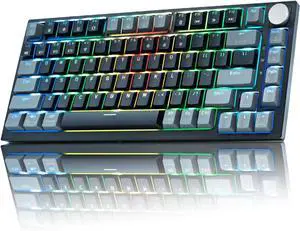WJX Wireless Mechanical Keyboard 75% Wireless Gaming Keyboard with Volume Knob, RGB Backlit Computer Clicky Keyboards, Hot Swappable Mechanical, USB C/2.4GHz/BT5.0 Gasket Red Switch PBT KeycapsBlack