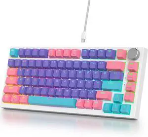 Guffercty kred 75% Gasket Mounted Gaming Keyboard Hot Swappable, 82 Key RGB Backlit Wired TKL Mechanical Keyboard with Knob & Programmable Macros, Custom Linear Switch for MAC Win (82 Purple)