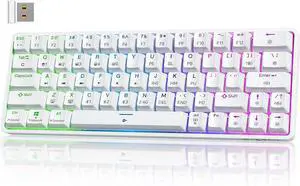 TMKB T63 Gaming Keyboard, 60% Wireless Mechanical Keyboard with Bluetooth/2.4G/Type-C, Compact 63 Keys Anti-Ghosting, RGB Backlight, Clicky Blue Switch - White