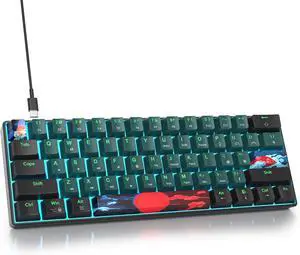 60 Percent Gaming Keyboard 60% Mechanical Keyboard LED Backlit Ultra Compact Wired Keyboard with Red Switch for Windows Laptop Gamer(61 Sound Wave)