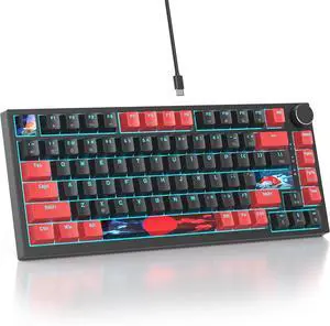 75 Percent Keyboard Gasket-Mounted with Sound Absorbing Pads, 82-Key Compact Wired RGB Mechanical Gaming Keyboard Hot-Swap Socket for Win, Red Black