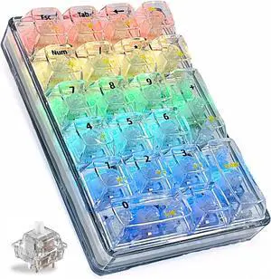 K21 RGB Backlit Tri-Mode Transparent Wireless Mechanical Number Pad Supports 3 BT/2.4GHz/Type C Wired,Hot Swappable 21 Keys Mechanical Numpad with Transparent Keycaps White