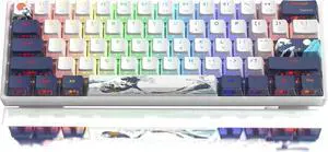 Womier 60% Percent Keyboard Gaming, WK61 Creamy Mechanical Wired Keyboard Anime, Hot-Swappable RGB Key Board with PBT Keycaps for Windows PC Gamers - POM Linear Red Switch(White Kanagawa)