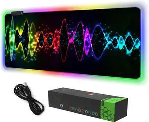 RGB Gaming Mouse Pad, DINKY Large Extended Soft Led Mouse Pad with 14 Lighting Modes, Water Resist Keyboard Pad, Computer Keyboard Mousepads Mat 35.4×15.8 inches-Black