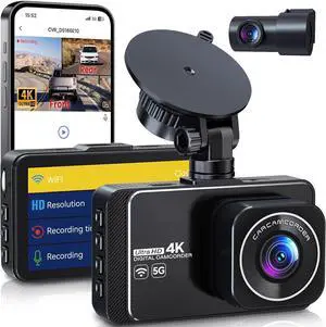 Dash Cam, 4K Ultra HD Front Camera+2K Rear Cameras, 5G WiFi - Fastest Download speeds app, Support iOS Android,WDR Night Vision, Car Camera with 3" IPS Screen 32GB Card,24H Parking Mode