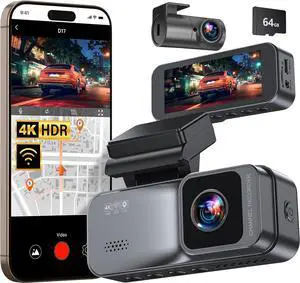 4K/2.5K Dash Cam Front and Rear, Dual Dash Camera for Cars, Included 64GB Card, Built-in Wi-Fi GPS,Car Camera with 3.20" IPS Screen,UHD Night Vision, Loop Recording, WDR, 24H Parking Monitor