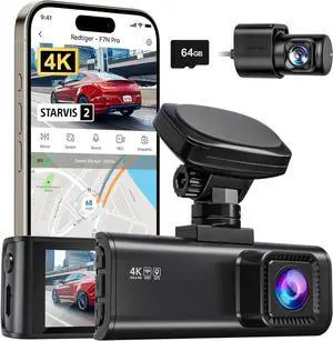 REDTIGER 4K Dash Cam Front and Rear, STARVIS 2 Sensor, 64GB Card Included, 4K/2.5K+1080P Dual Dash Camera for Cars Built-in WiFi GPS, 3.18 Inch IPS Screen, 170° Wide Angle, Parking Monitor (F7N Pro)