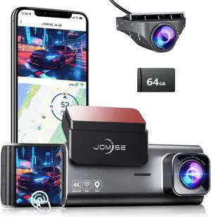 JOMISE 4K Dash Cam Front and Rear, 3.16 IPS Touch Screen, 64GB Card Included, Dual Dash Camera for Cars, Built-in GPS Wi-Fi, UHD 2160P Night Vision, WDR, 24H Parking Monitor (J6)