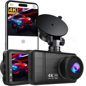 Dash Cam Front and Rear, 4K HD Dash Cam for Cars Built-in WiFi, Car Camera with Night Vision, 64GB Card, 170°Wide Angle, WDR, 3" IPS Screen, Loop Recording (K26)