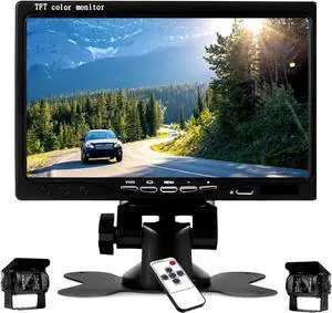 Camecho DC 12V 24V Vehicle Backup Camera System 2 x Rear View Camera Support Night Vision Waterpoof & 7" Monitor with Dual 34ft AV Cables Hardwire for Bus Truck Van Trailer RV Campers